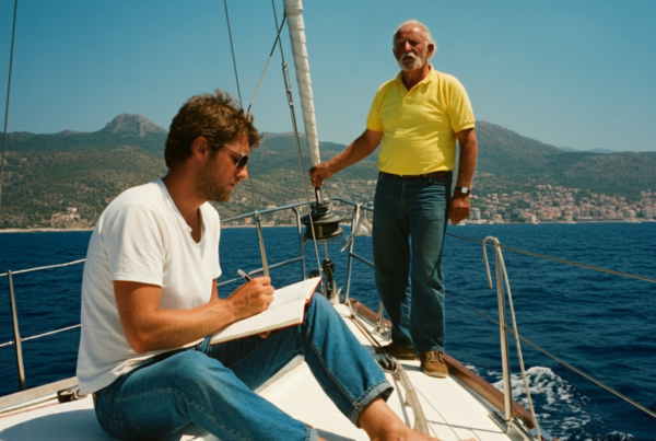 Man taking lessons on a boat