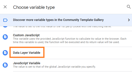 Choose a data layer as a custom variable